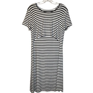 Quince Maternity Nursing Dress Sz S Black White Stripes Bamboo Stretchy‎ NEW